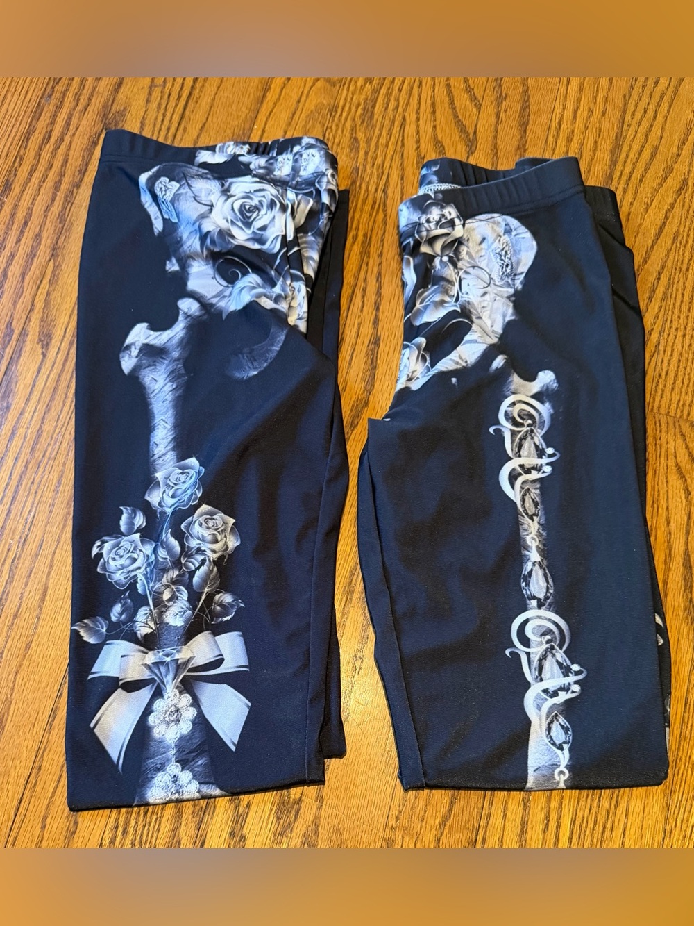 2 Pair - Women's Black Floral Skull Print Leggings - Size Small